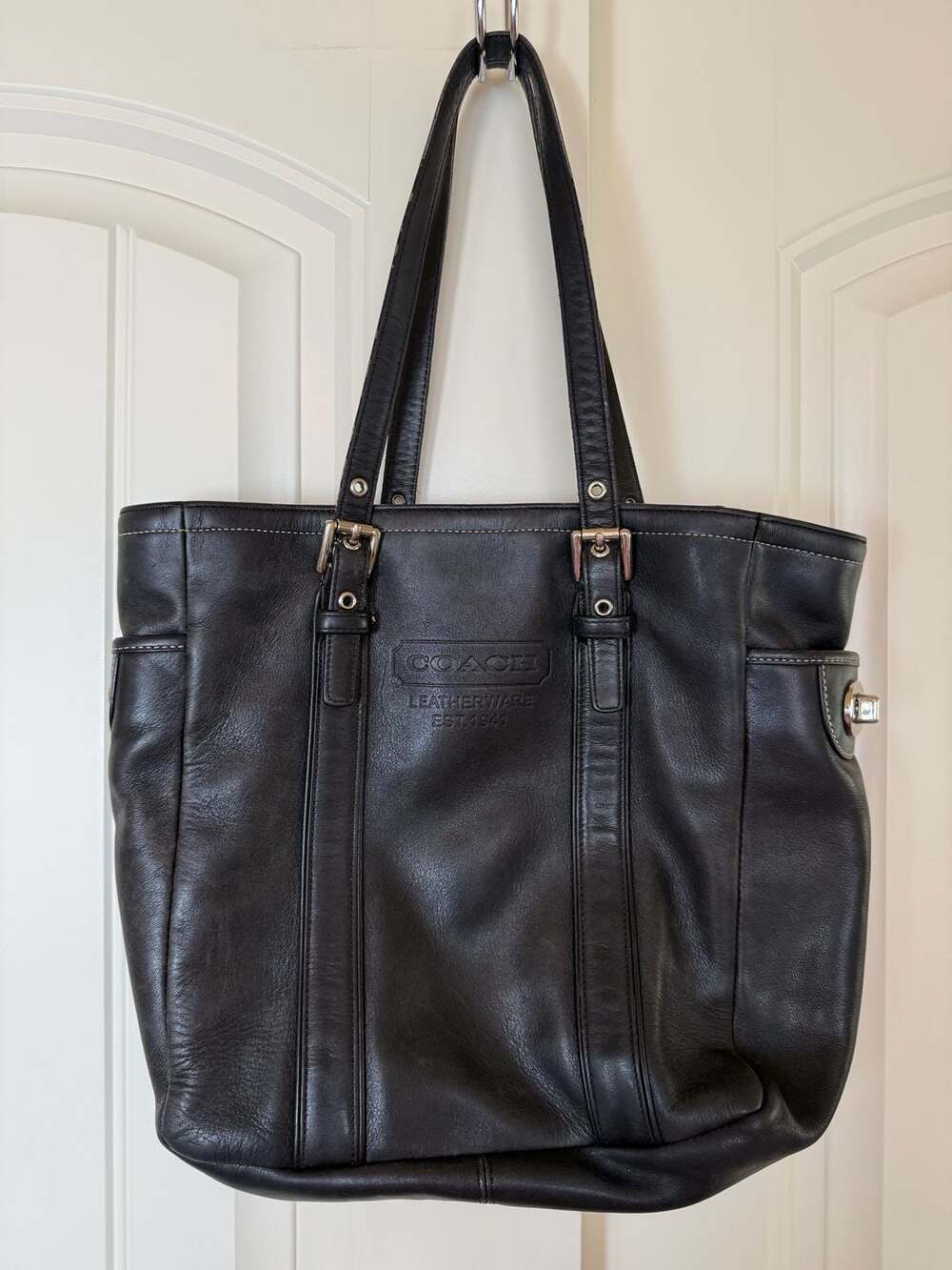 Vintage Coach Hamptons Leather Gallery Tote Black Y2K
